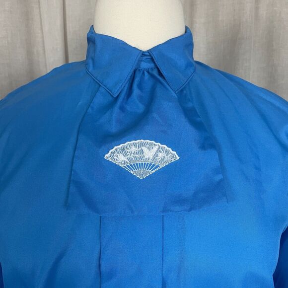 Vintage Blouse Womens Size 14 Blue Long Sleeve Shirt Button Secretary 80s 90s - Picture 2 of 10